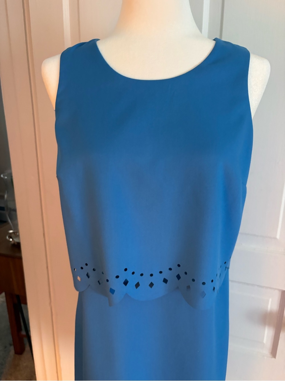 Sleeveless Blue Scalloped Hem Dress